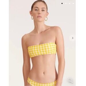 Veronica Beard Catarina Plaid Bandeau Bikini Top Yellow White